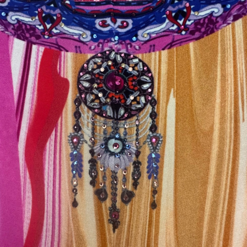 NWT Camilla Folk River Twist Front Dress Pink Beaded V-Neck Midi KNIF024 Med - Picture 9 of 10